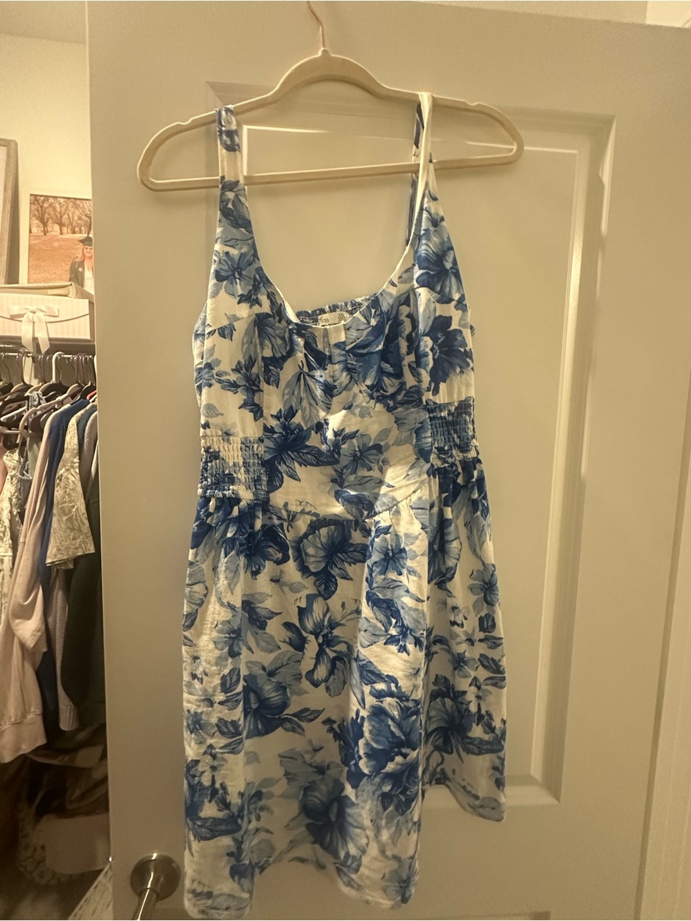 Hollister White Sundress with Blue Floral Print